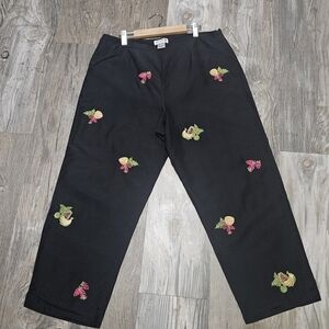 Alison Taylor silk blend embroidered fruits straight cropped pants size 12